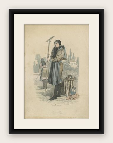 Antique Costume Print of a Peasant Girl from Saxony-Altenburg, Germany ca.1876, shown framed