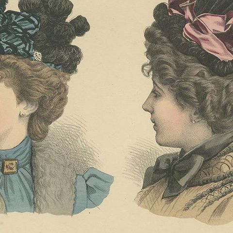 Pl. 3210 Antique Fashion Print of Ladies with Hats 'c.1895', close-up 2