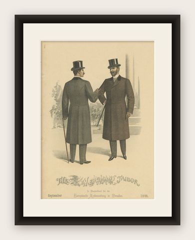 Old Fashion Print of Two Men Illustrating the Fashion Trends of September, 1898, shown framed
