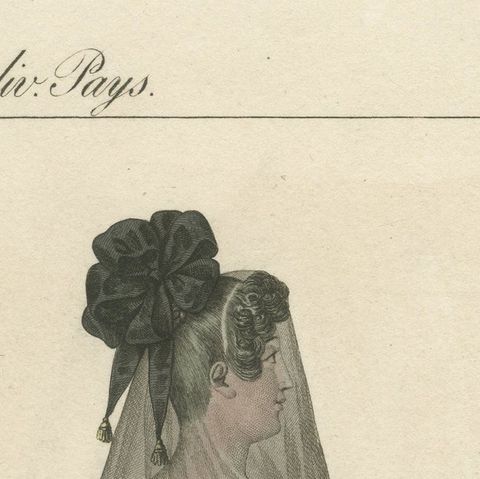 Spanish Woman from Madrid, Hand-Colored Engraving, Costume de divers Pays, 1820, close-up 6