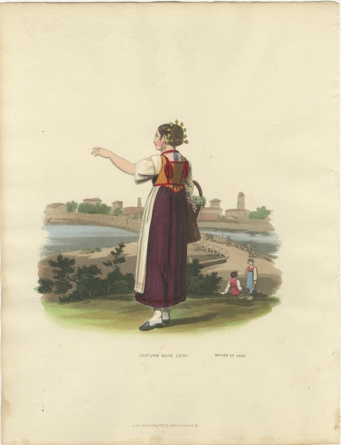 Costume Print: Woman near the Bridge of Lodi, Lombardy, Italy - 1820s Engraving, view 2