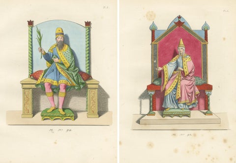 Regal Figures in Ceremonial Dress c.15th Century, Antique Print 1845, view 4