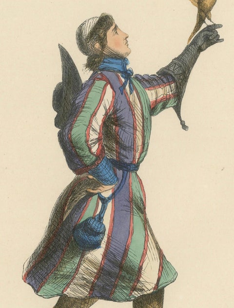 The Noble Sport: A German Falconer in 'Costume du Moyen Âge, 1847, close-up 2