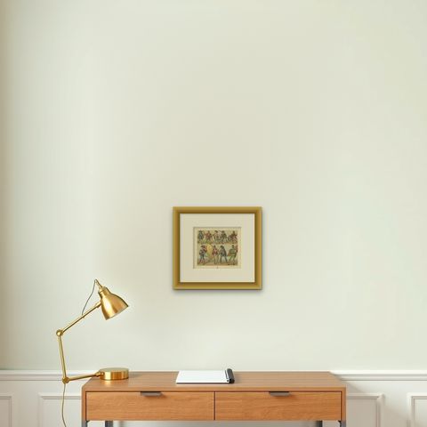 Pl. 72 Antique Print of French XVIth Century Costumes by Racinet, circa 1880, shown framed on a wall
