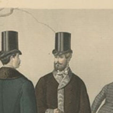 Antique Fashion Print of Men in the 19th Century, close-up 1