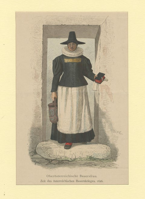 Upper Austrian Peasant Couple, 1626, Historic Costume Prints, Berlin 1877, close-up 2