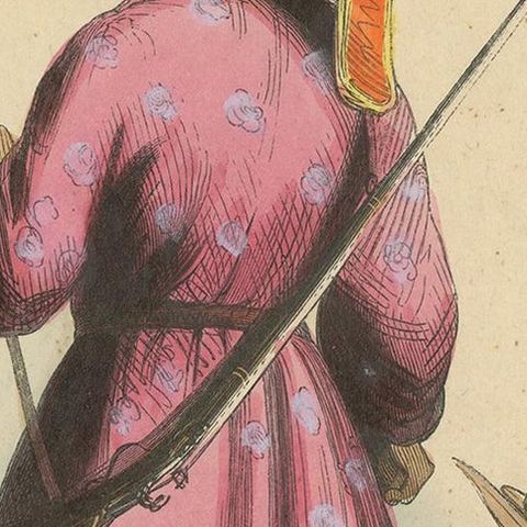 Antique Costume Print of a Kyrgyz Man by Wahlen, 1843, close-up 1