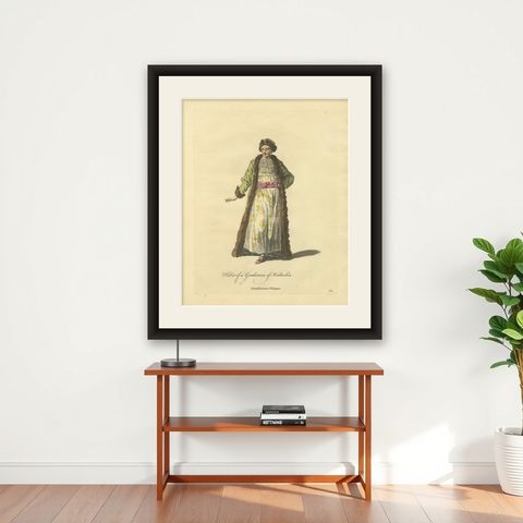 Antique Costume Print of a Gentleman of Wallachia, Engraving Jefferys, 1749, shown framed on a wall