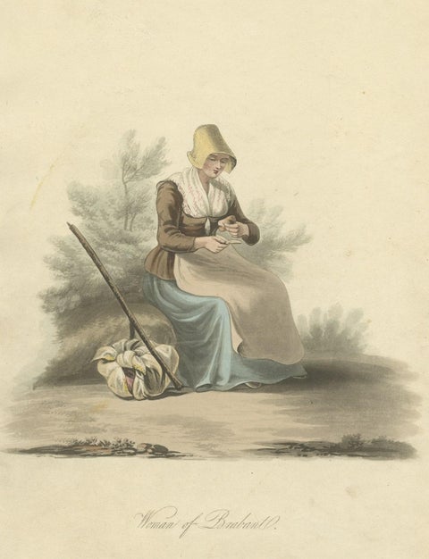 Antique Handcolored Engraving of a Woman of Brabant, the Netherlands, 1817, close-up 1