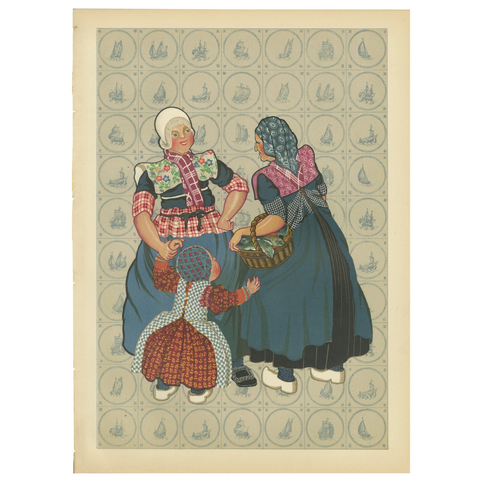 Spakenburg Women in Sunday Dress with Child, Dutch Costume Print (1932)