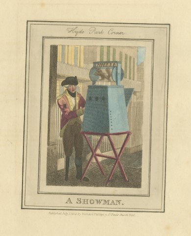 Peepshow Man at Hyde Park Corner, Cries of London, 1804