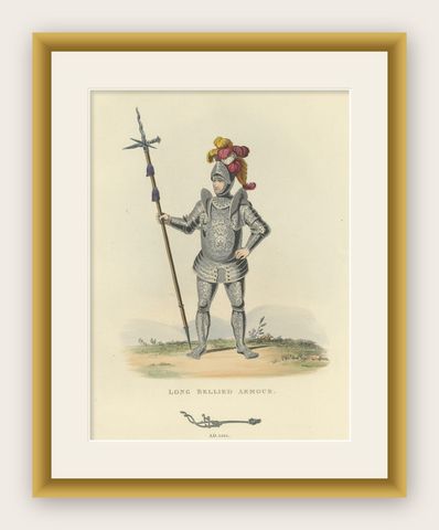 Antique Print of Long-Bellied Armor, 1842, shown framed