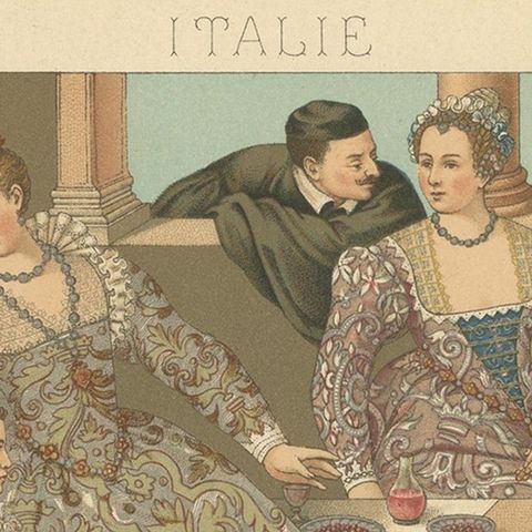 Pl. 170 Antique Print of Italian P_Veronese Costumes by Racinet, 'circa 1880', close-up 1