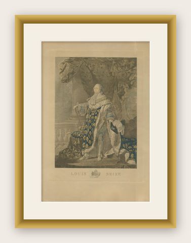 Antique Portrait Engraving of Louis XVI in Coronation Robes, c.1790–1820, shown framed