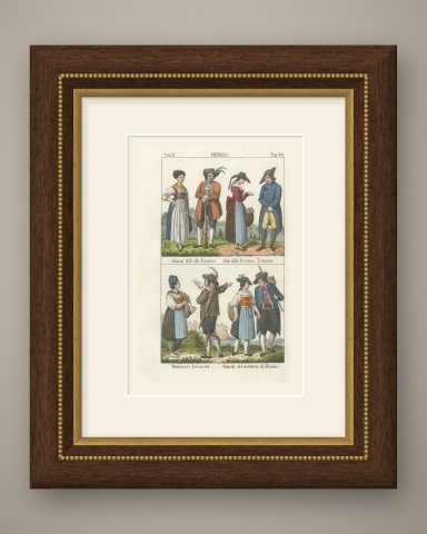 Costume of Upper Bavaria, the Bavarian Palatinate and Munich, Lithograph, 1842, shown framed