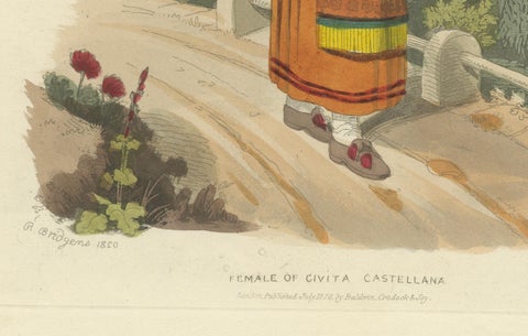 Costume Print: Female of Civita Castellana, 1820 Hand-Colored Engraving, close-up 2