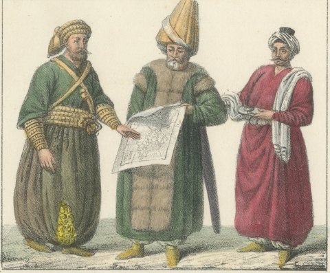 A Pasha in War and in Peace, the Aga, His Page and the Koul Kehaya, 1842, close-up 1