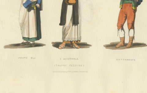 Italian Gestures: Traditional Costumes and Body Language, 1820s Engraving, close-up 1