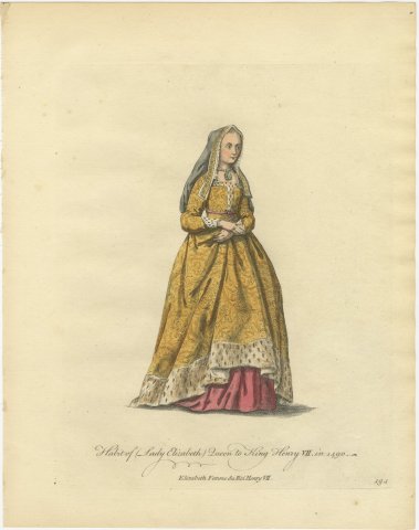 Elizabeth of York, Queen to Henry VII in 1490, Jefferys Costume Plate, 1757, view 2