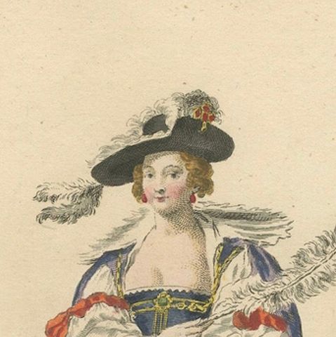 1620 Elegance: The Attire of a Painter's Muse Engraved, circa 1756, close-up 4