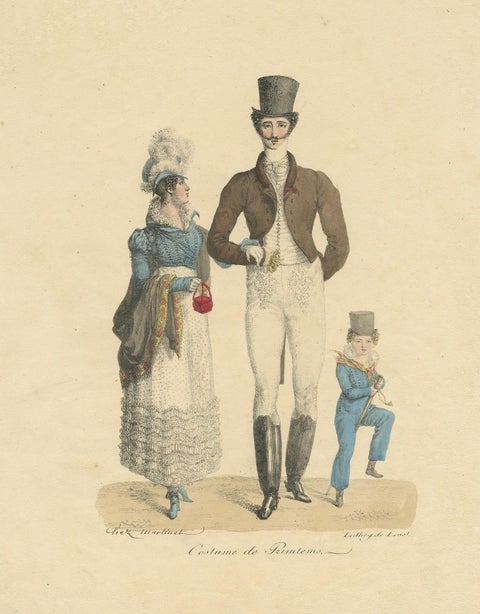 Costume de Printemps, Elegant Early 19th-Century French Fashion Engraving, close-up 5