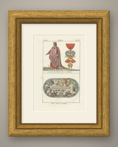 Knight of the Golden Fleece and a Gothic and Arab Hunt, Spain, 1842, shown framed