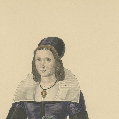 Hand Colored Engraving of Leonora Dori Galigaï, a French Courtier, 1900, close-up 1
