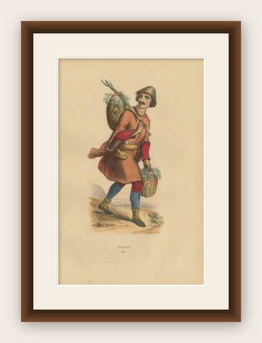 1844 Lithograph of a Mingrelian Man in Traditional Georgian Attire, shown framed