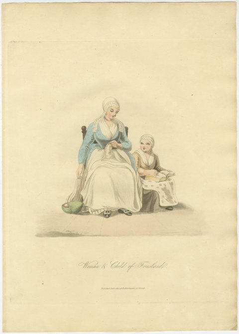 Woman and Child of Friesland, Frisian Dress, Antique Ackermann Print, 1817, view 2