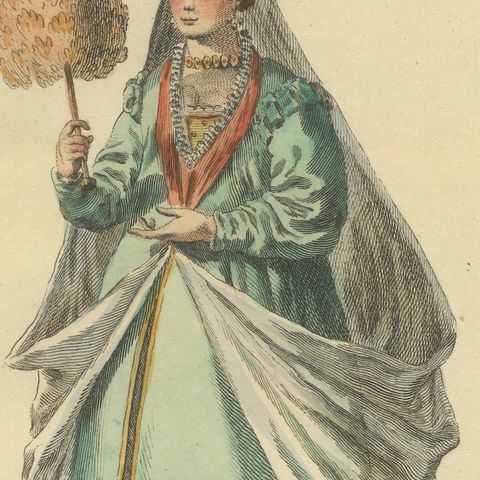 Italian Noble Lady Costume Print, Vicenza Fashion, 1749, close-up 6