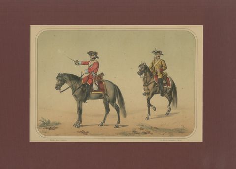 Spanish Cavalry Lithograph by José Villegas: Historic Officers, 1861