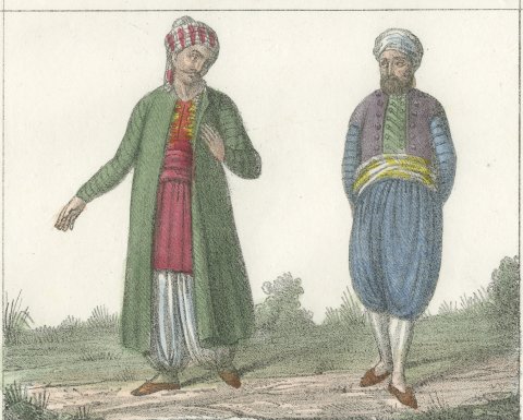 Men of Karaman and Costume of Ardana, Hand Colored Lithograph, 1842, close-up 2