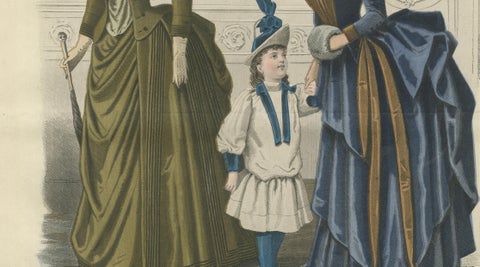 French Fashion Print, Parisian Ladies & Child Interior Scene, c.1887, close-up 6
