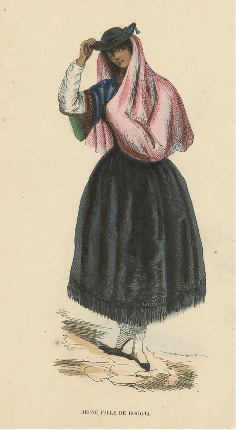 Antique Costume Print of a Young Lady in Bogotá by Wahlen, 1843, view 4