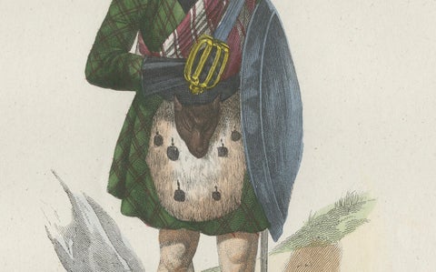Antique Costume Print of Scottish Clan Chief in Highland Dress, 1854, close-up 2