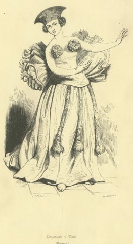 Dancer at Tahiti, Antique Wahlen Costume Print, 1843-1844