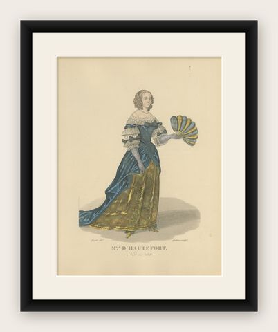Hand Colored Engraving of Marie de Hautefort, a French Noble Women, 1900, shown framed