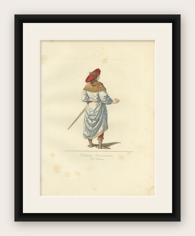 Antique Print of a German Nobleman, 15th Century, by Bonnard, 1860, shown framed