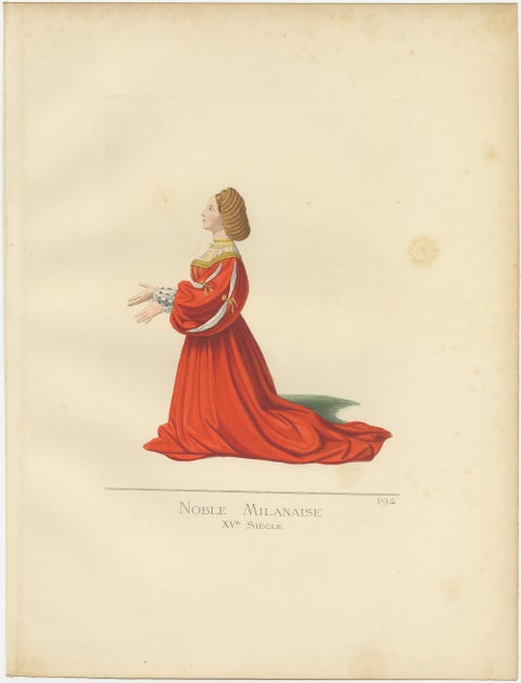Antique Print of a Milanese Noblewoman 15th Century, by Bonnard, 1860, view 4