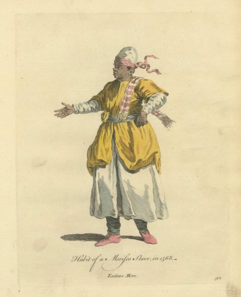 Habit of a Moorish Slave, North African Costume Engraving, 1749, close-up 1