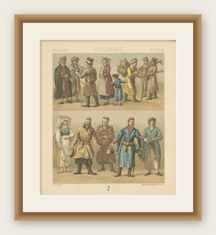 Antique Print of Polish Costumes Racinet, 'circa 1880', shown framed