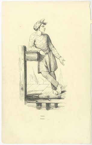 Malay People of Oceania, Antique Wahlen Costume Print, 1843-1844, view 2