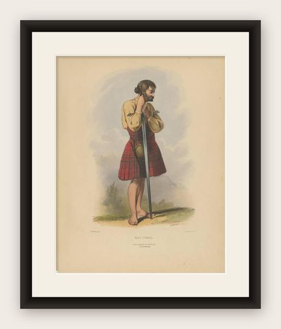 Antique Costume Print 'Mac Dugal' "Scotland" by L. Dickinson, circa 1847, shown framed