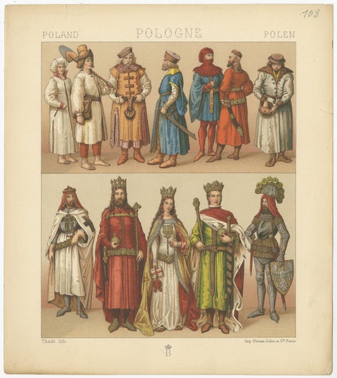 Antique Print of Polish Costumes Racinet, 'circa 1880', view 4