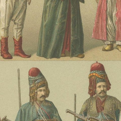 Antique Print of Turkish Costumes by Racinet, 'circa 1880', close-up 2