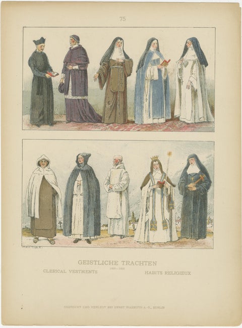 Catholic Religious Costume Study, Hand-Colored Print, Published ca.1880, view 2