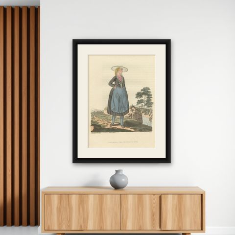 Old Costume Print of a Peasant of Upper Carniola, Slovenia, Eastern Europe, 1804, shown framed on a wall