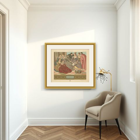 Pl. 170 Antique Print of Italian P_Veronese Costumes by Racinet, 'circa 1880', shown framed in a room