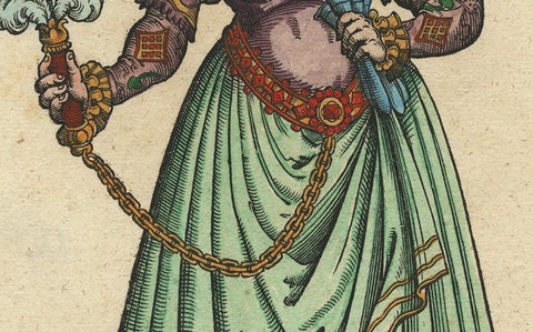 Noblewoman of Naples, Rare Antique Costume Woodcut, Jost Amman, 1577, close-up 4