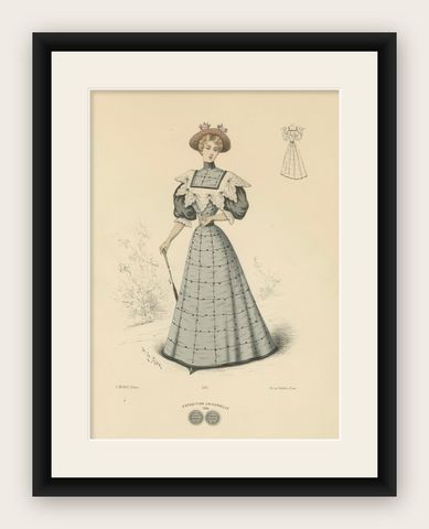 Victorian Refinement: Fashion Lithograph by L. Michau and M. de Solar, 1889, shown framed